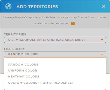 Color-code your U.S. micropolitan statistical areas territory map in seconds