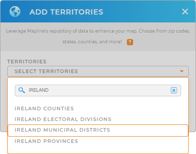 Add Ireland Municipal Districts to your map in Mapline