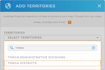 Add Tonga districts to your map in Mapline