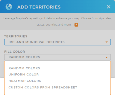 Color-code your Ireland Municipal Districts territory map in seconds