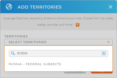 Add Russia Federation Subjects to your map in Mapline