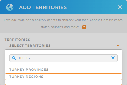 Add Turkey regions to your map in Mapline