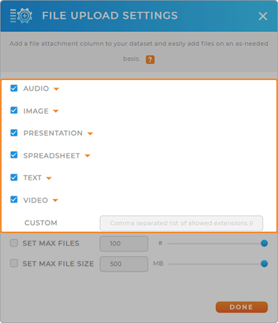 Choose the type of files you want to upload