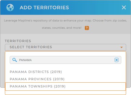 Add Panama townships to your map in Mapline