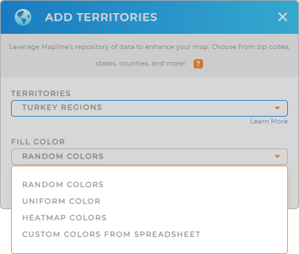 Color-code your Turkey regions territory map in seconds