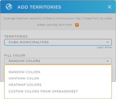 Color-code your Cuba Municipalities territory map in seconds