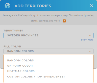 Color-code your Sweden provinces territory map in seconds