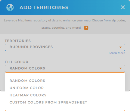 Color-code your Burundi provinces territory map in seconds