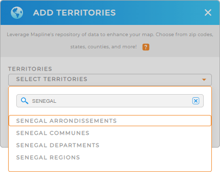 Add Senegal arrondissements to your map in Mapline