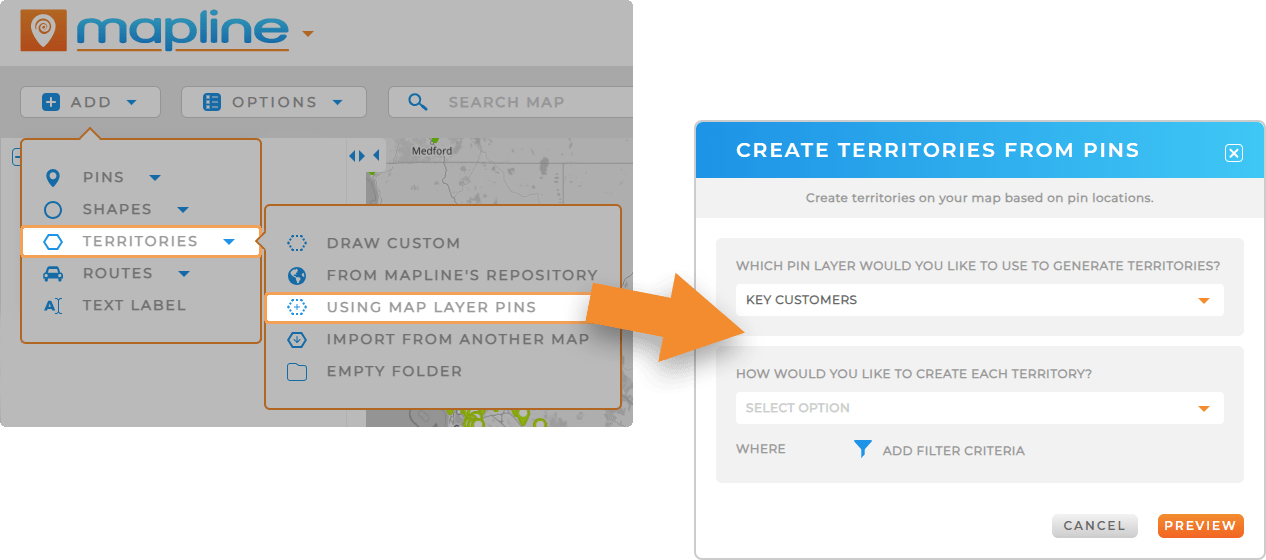 Auto-generate territories from map pins