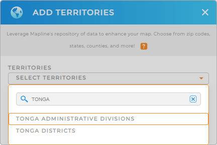 Add Tonga Administrative Divisions to your map in Mapline