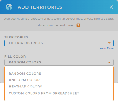 Color-code your Liberia Districts territory map in seconds