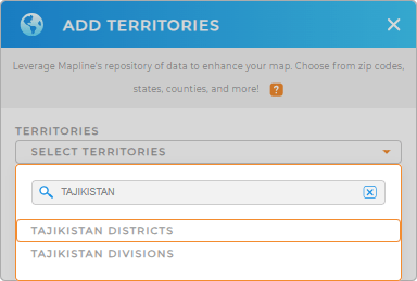 Add Tajikistan Districts to your map in Mapline