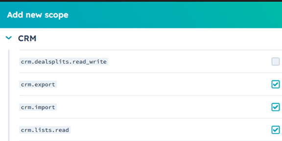 Customize Hubspot permission scopes