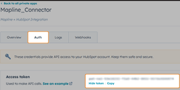 Copy your Hubspot access token