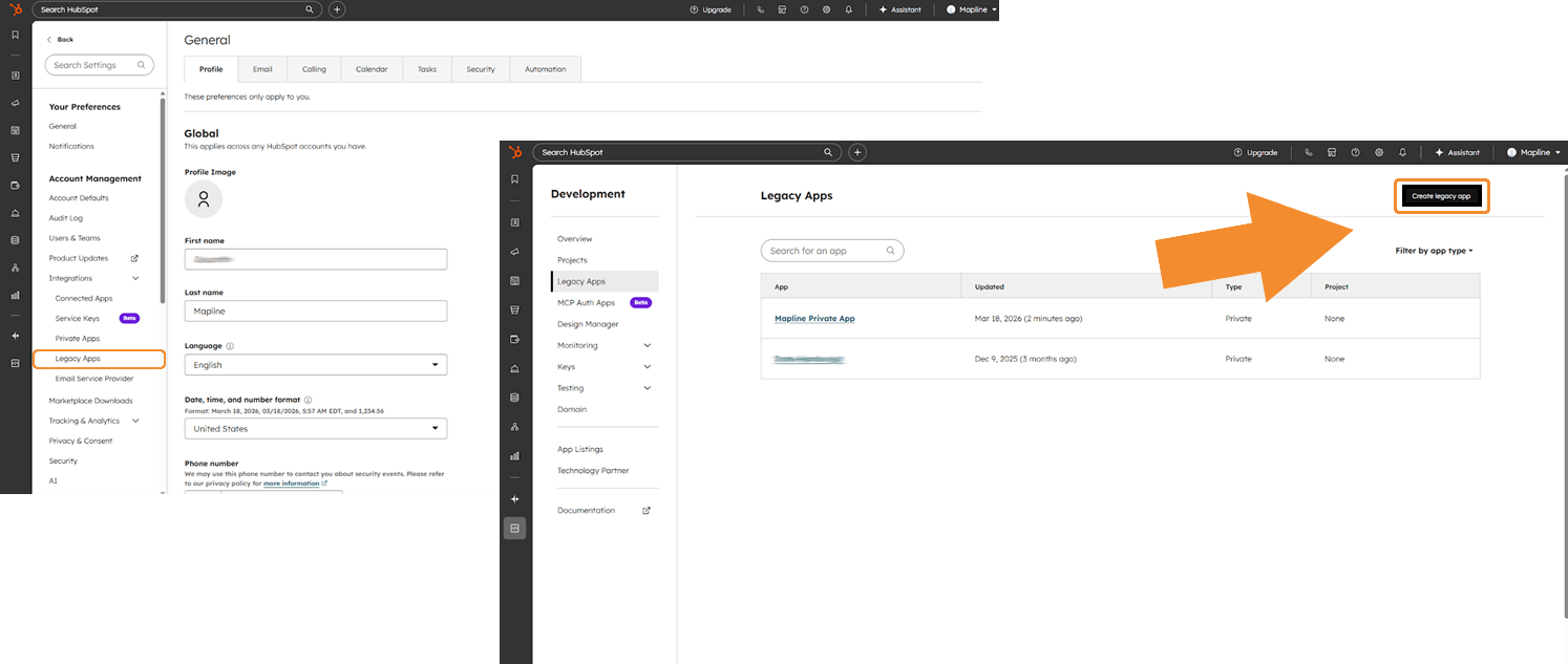 Create a legacy app to connect Hubspot with Mapline