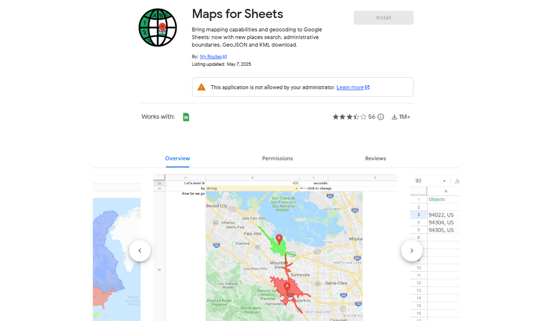 Expandable image of the Maps for Sheets plugin