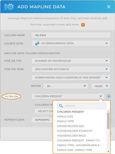 screenshot of Mapline's demographic data, with household data highlighted