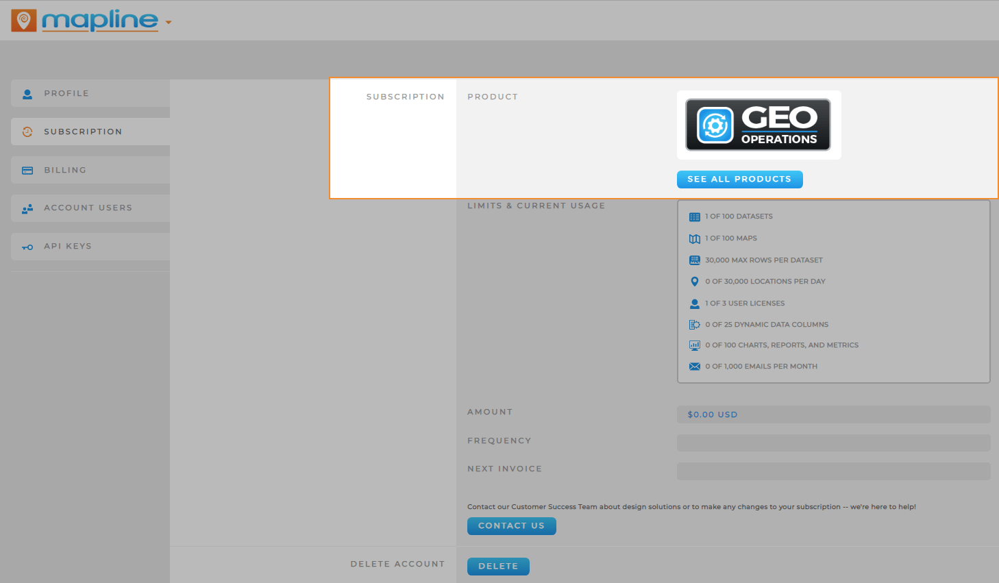 screenshot of a comparison of all of Mapline's Geo Management products